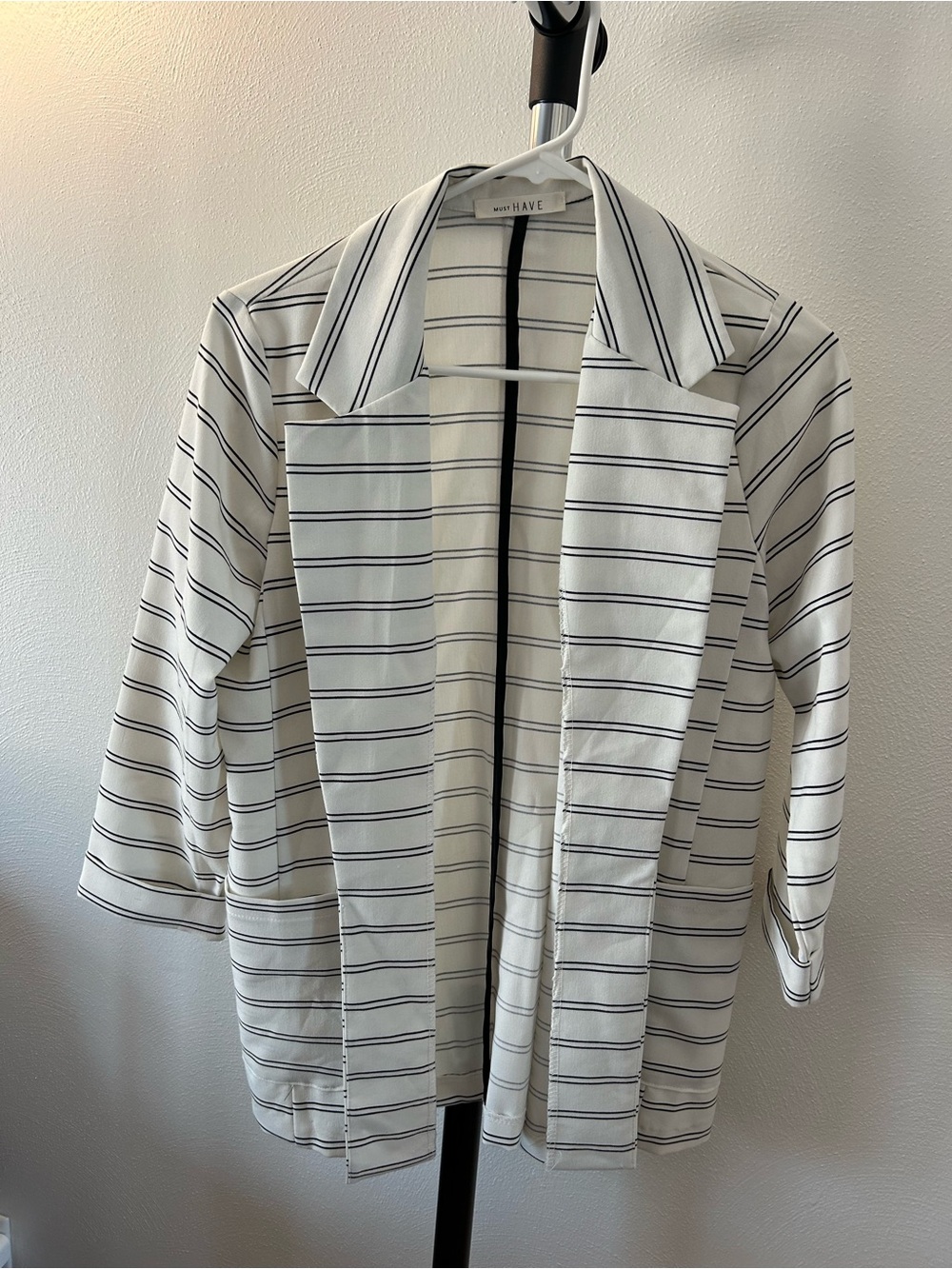 Striped Open-Front White & Black Jacket
